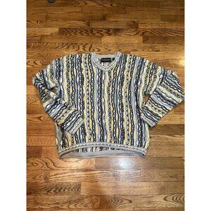 Vintage V Neck TUNDRA Canada 3D Knit Coogi Style Sweater Men’s Large(Fits Small)